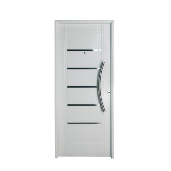 Puerta doble chapa inyectada con detalles aluminio y barral curvo largo B 2510